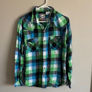 Mambo Green & Blue Plaid Button-Up Shirt